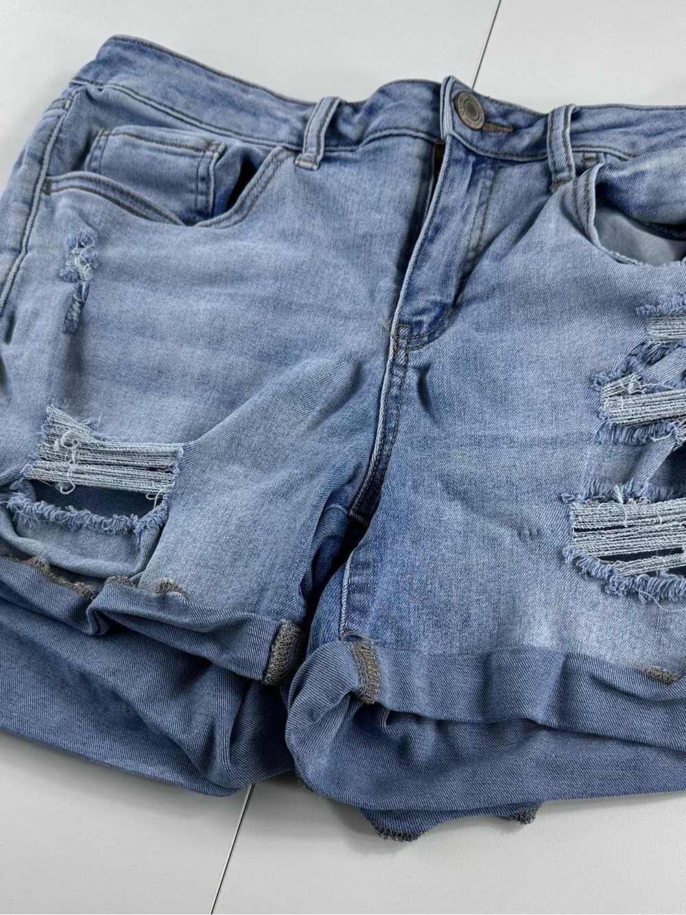Distressed Light Blue Denim Shorts